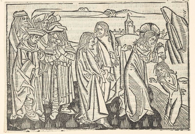 Baptism scene with Christ at the riverbank, paper artwork by Master of Delft