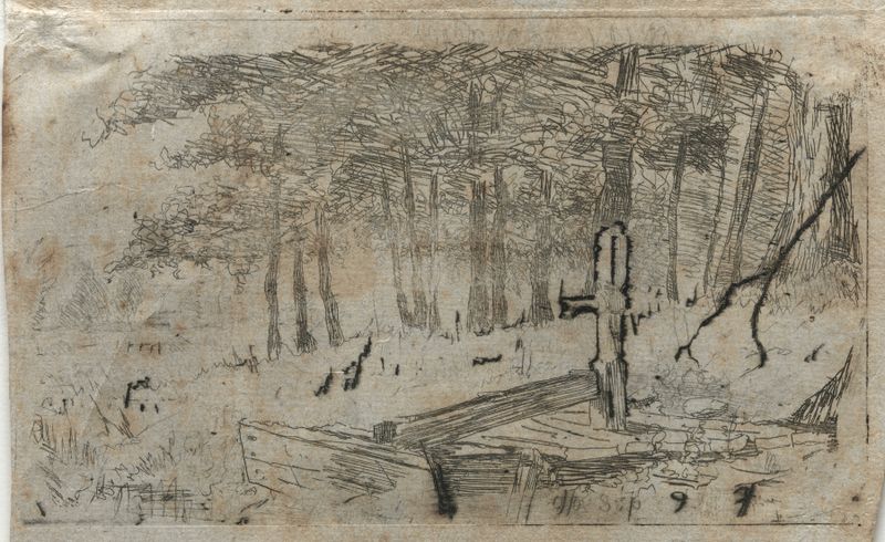 Small Study of Trees de Otto Henry Bacher, aquarela sobre papel representando árvores e luz filtrada.