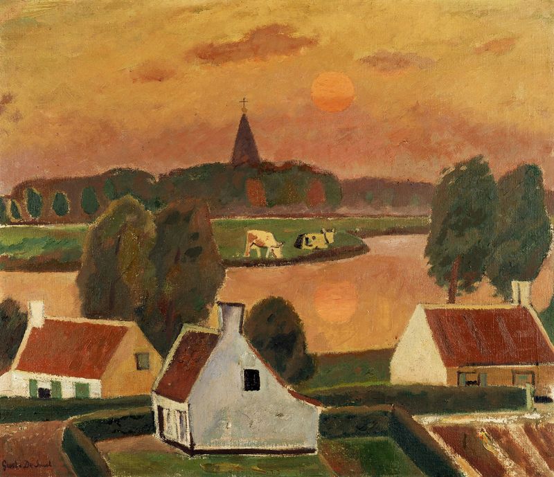 Dorpsgezicht by Gustave De Smet, oil on canvas depicting a serene village landscape.