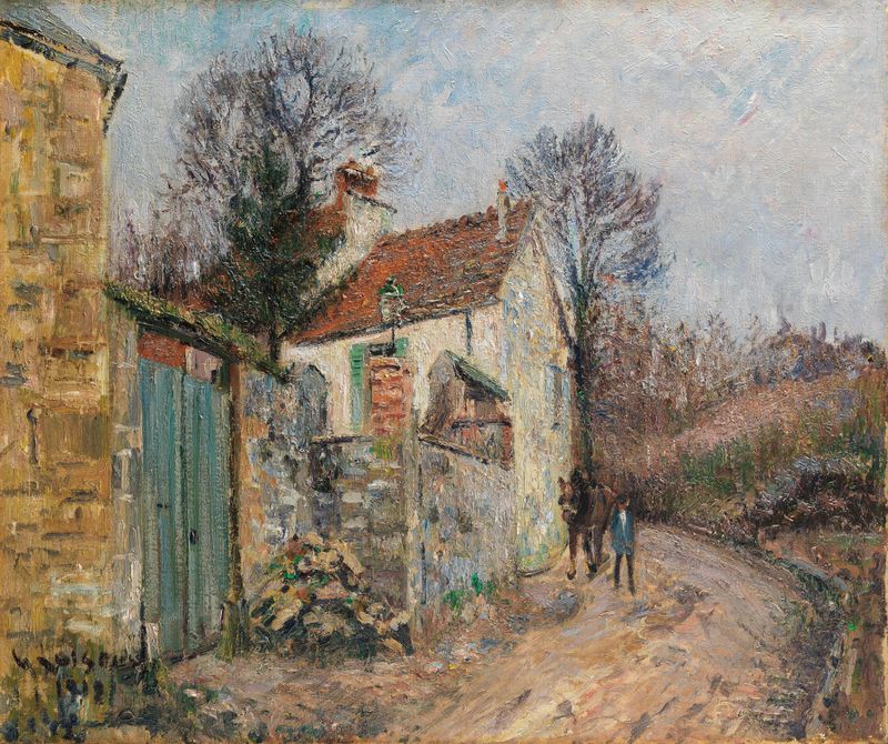 Pintura de paisagem a óleo de Gustave Loiseau com um caminho sinuoso e vegetação exuberante.