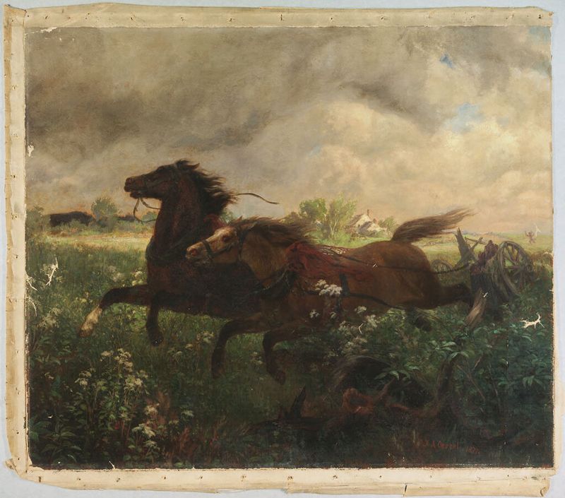 Two figures in oil on canvas by Johannes Adam Simon Oertel, expressing determination and trepidation.