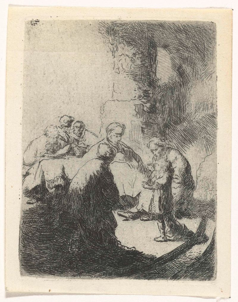 Grabado de Rembrandt van Rijn que muestra a Cristo disputando con los doctores