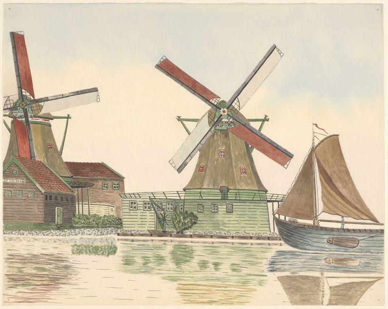 Landscape with a windmill against a turbulent sky by Johannes Nicolaas Eijman, oil painting