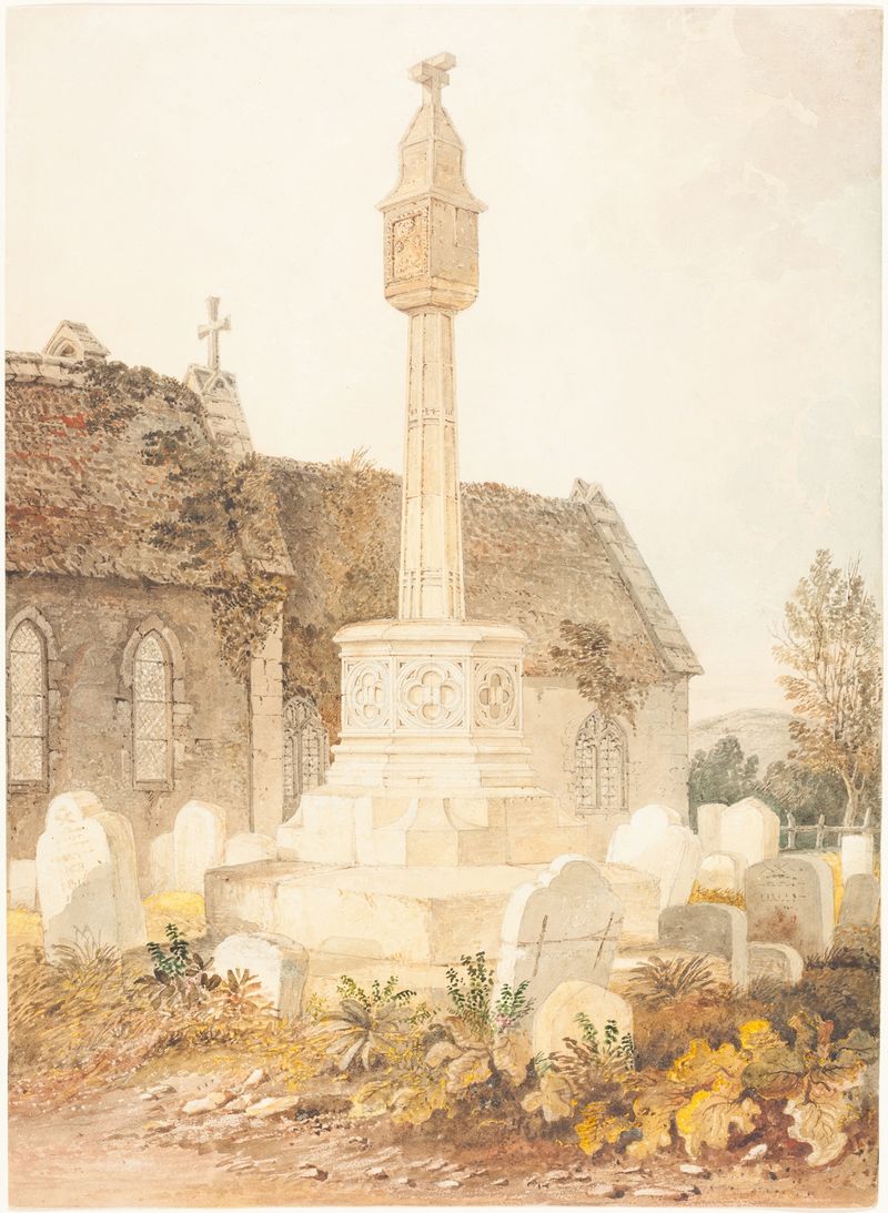 Monument in a Church Cemetery, watercolor on paper by John Chessell Buckler