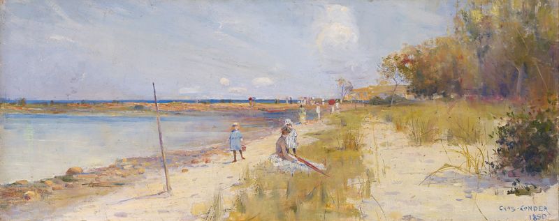 Rickett’s Point by Charles Conder, oil on canvas depicting a vibrant landscape with water and sunlight.