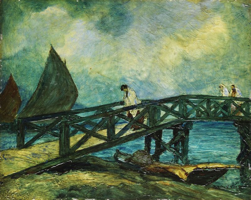 Puente de madera de Mazorlo en Burano de Rodolfo Paoletti, impresionismo