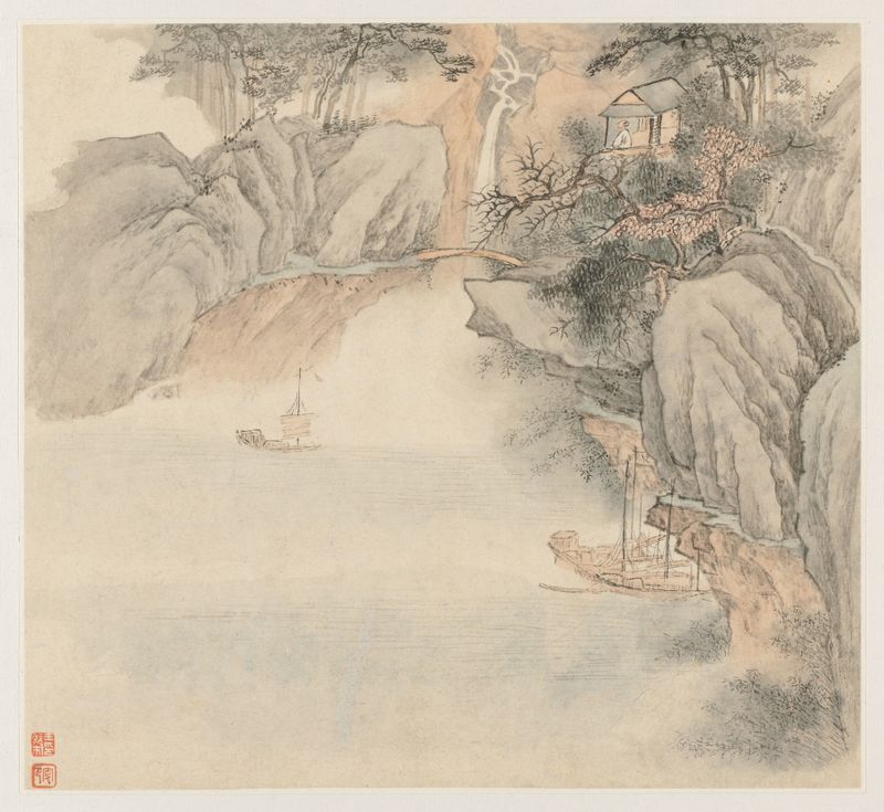 Landscape by Wang Gai, Chinese Traditional, depicting gentle hills and nature.