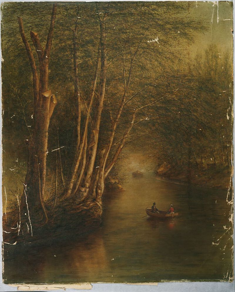 Pintura al óleo de Thomas Addison Richards que representa abedules en un bosque tranquilo.