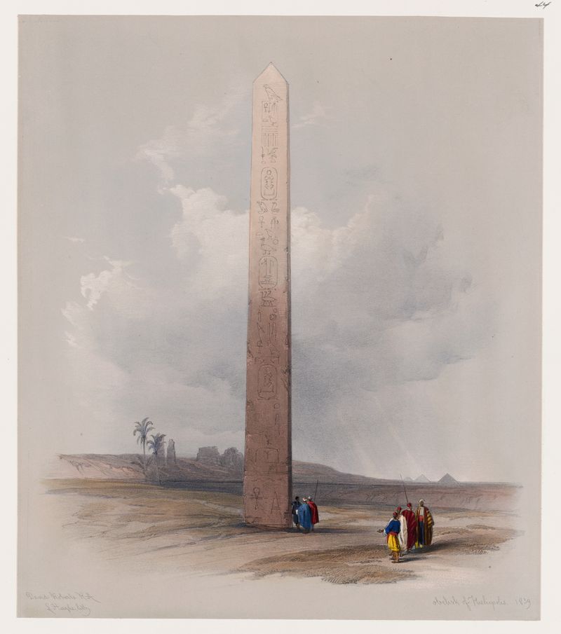 Obelisco de Heliópolis de David Roberts, óleo sobre lienzo que representa ruinas antiguas.