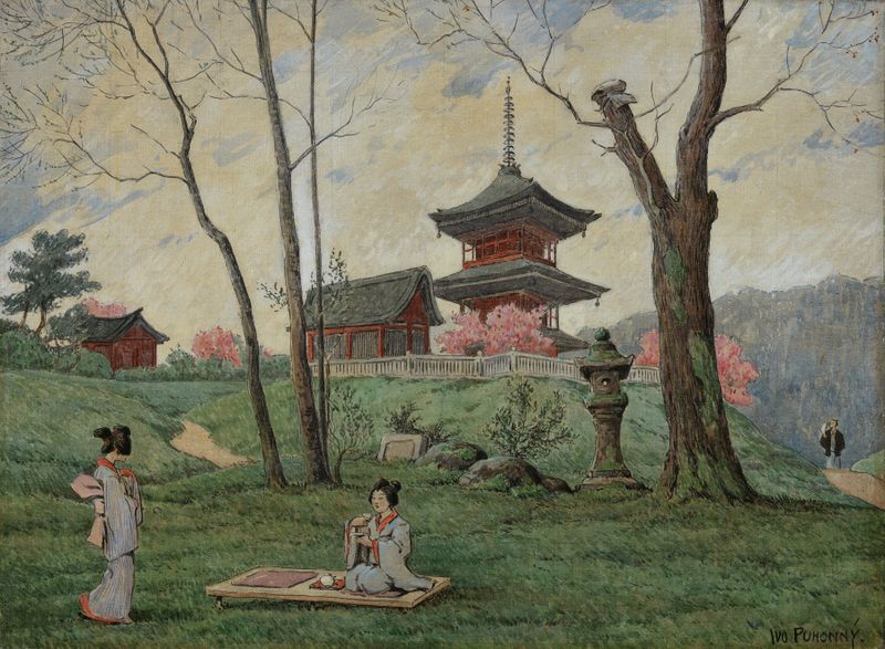 Japanische Landschaft de Ivo Puhonny, pintura tradicional japonesa de paisagem