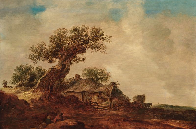 Dune landscape with a thatched cottage and oak tree de Jan van Goyen, pintura al óleo