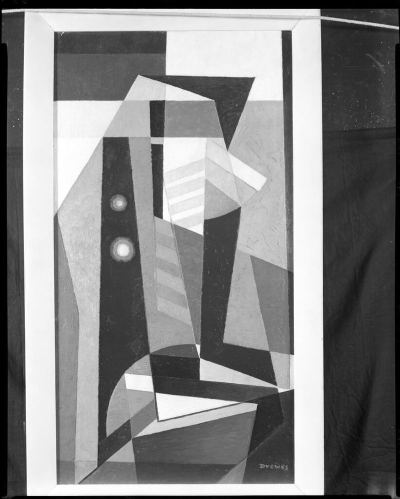 Composición abstracta con formas geométricas en óleo de Werner Drewes