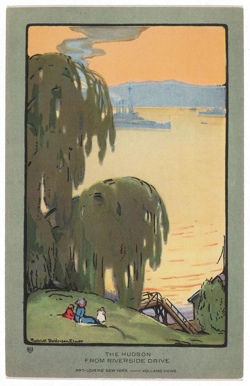 Watercolour by Rachael Robinson Elmer depicting the Hudson River with ethereal light.