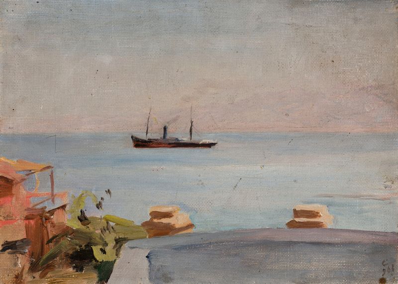 Beirut – Monte Líbano, óleo sobre tela de Jan Ciągliński, mostrando montanhas e um céu tranquilo.