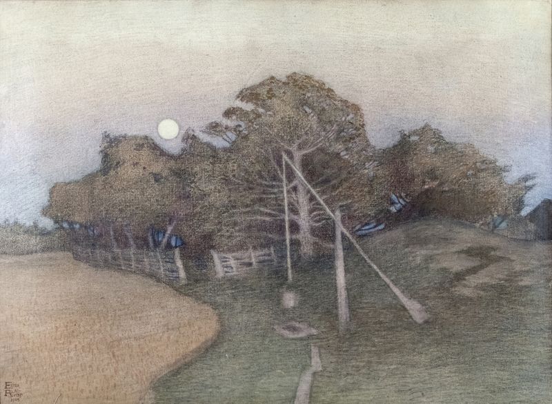 Beyond the Farm by Ester Almqvist, realism, depicting a lone figure in a rural landscape.
