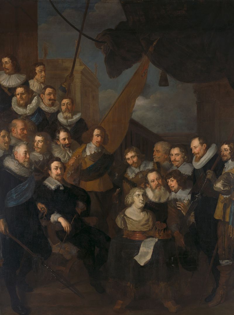Pintura al óleo de Joachim von Sandrart que representa a guardias cívicos en Ámsterdam
