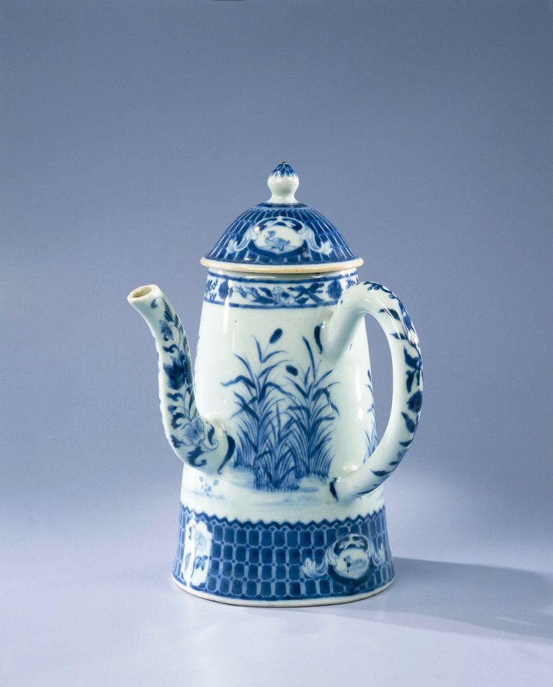 Cafeteira cônica com A Senhora do Guarda-chuva, porcelana, artista desconhecido