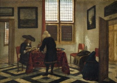 Escena interior con juego de luces, pintura al óleo de Pieter Janssens Elinga