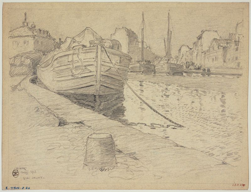 Quai de Valmy de Ferdinand Boberg, paisaje modernista, que representa un río bullicioso con agua fluyendo.