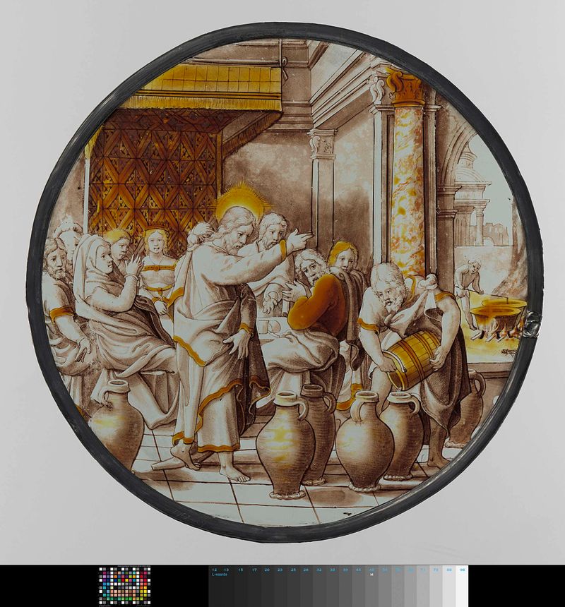 Ruit met de Bruiloft te Kana, obra em chumbo de Unknown Artist, apresentando uma cena de casamento animada.