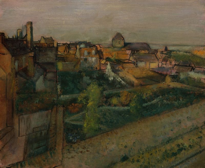 View of Saint-Valéry-sur-Somme by Edgar Degas, oil on canvas depicting a serene landscape.