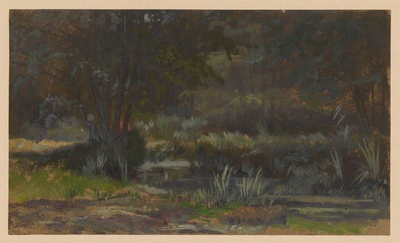 Scrub by the River Barycz, óleo sobre lienzo de Adolf Dressler que representa una serena escena de ribera