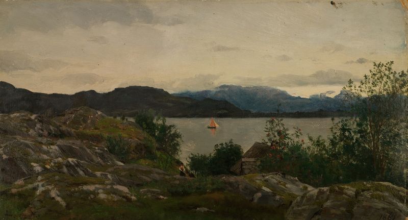 Paisaje de Gjermundshavn, Hardanger de Amaldus Nielsen, óleo sobre lienzo