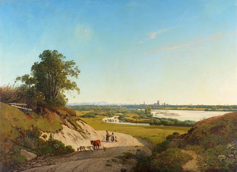Paisagem de Munique com luz sobre os telhados, pintura a óleo de Ernst Kaiser