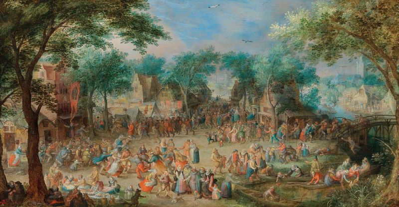Saint George’s Kermesse by David Vinckboons, genre scene, vibrant festival with revelers in colorful clothing