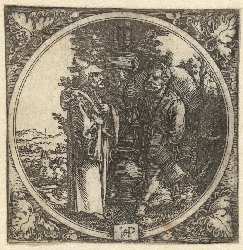 Retrato de un hombre con dos asistentes, papel de Hans Sebald Beham
