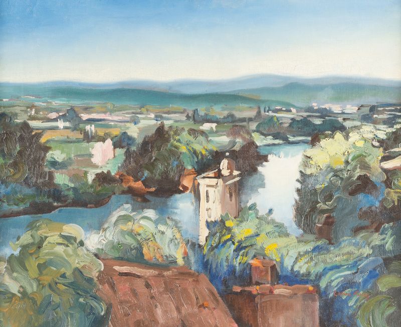 Landscape by Emile Othon Friesz, featuring a horizon in blue and gold hues.