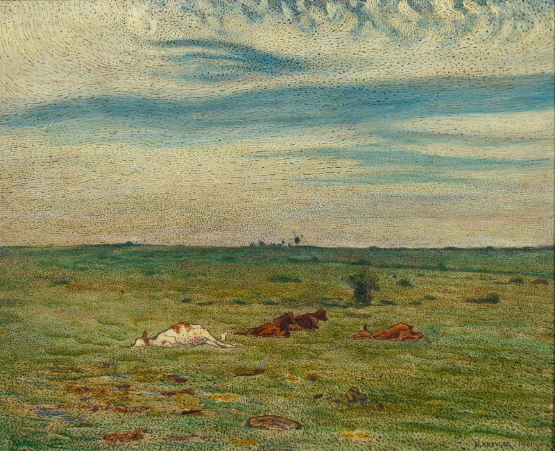 Siesta en Öland de Nils Kreuger, pintura al óleo que muestra una figura reclinada bajo la luz del sol.
