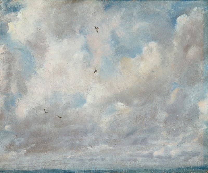 Cloud Study de John Constable, óleo que representa nubes en un cielo vibrante.