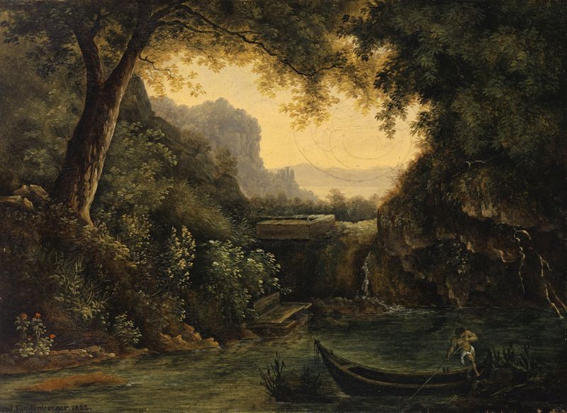 Paisaje fluvial con marinero desnudo, óleo sobre lienzo de Isaak Fürstenberger