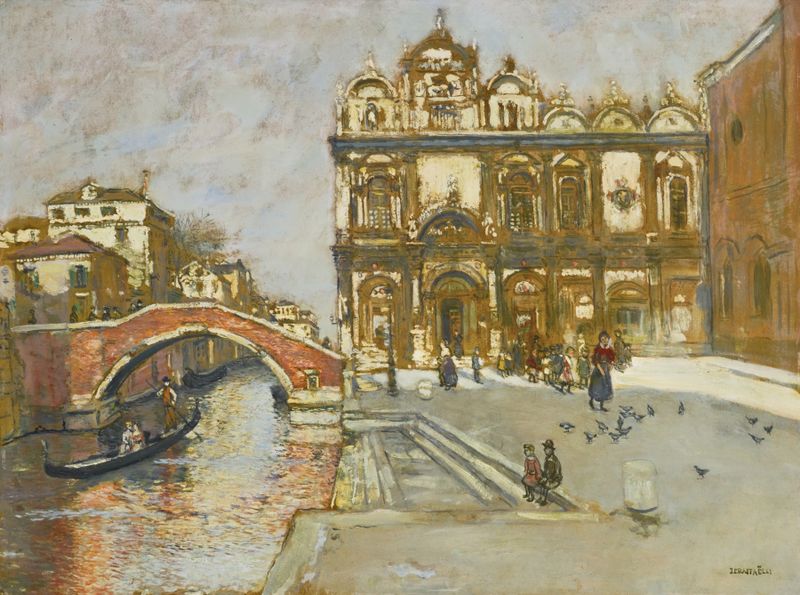 Pintura al óleo de Jean François Raffaëlli que representa Campo San Giovanni e Paolo en Venecia.
