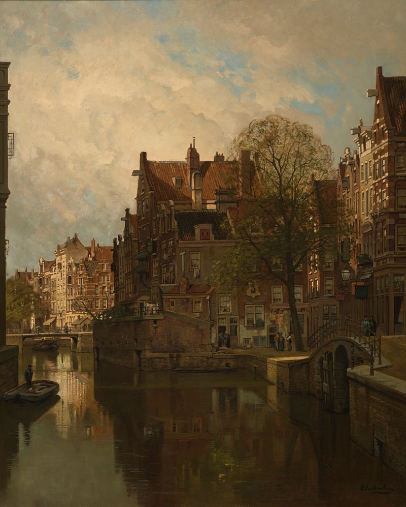 Landscape of a canal in Amsterdam by Johannes Christiaan Karel Klinkenberg, oil painting