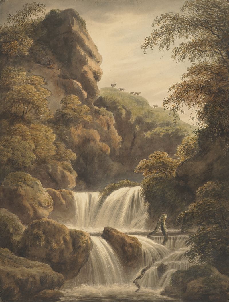 Landscape oil painting by John William Upham depicting rolling hills and a river