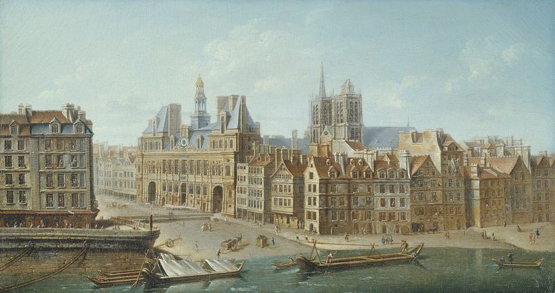 óleo sobre tela de Nicolas Jean-Baptiste Raguenet retratando o Hôtel de Ville ao amanhecer