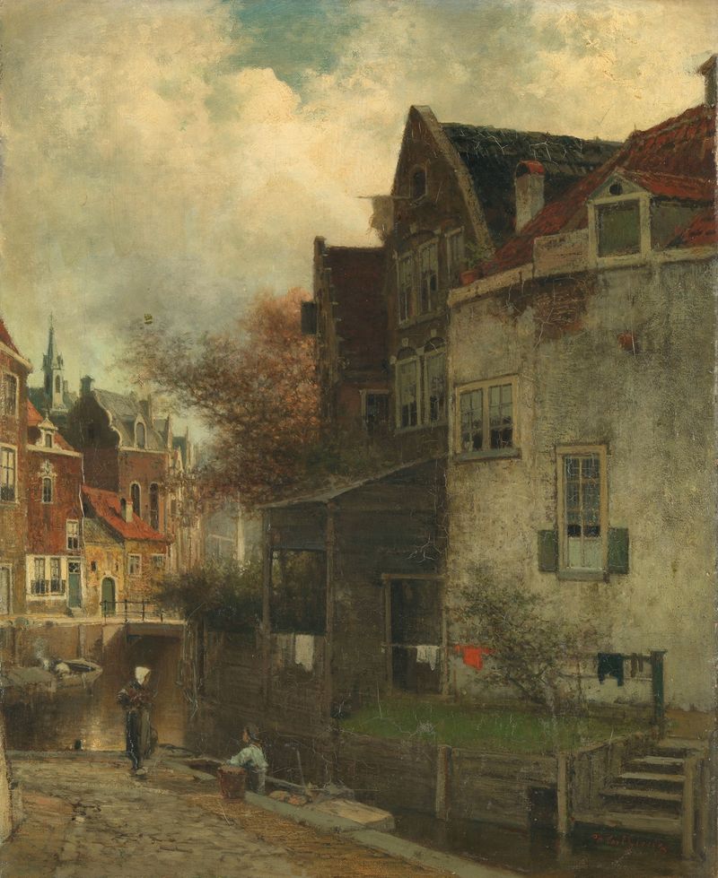 Paisaje urbano de Ferdinand Carl Sierich, pintura al óleo que representa luz y sombra.