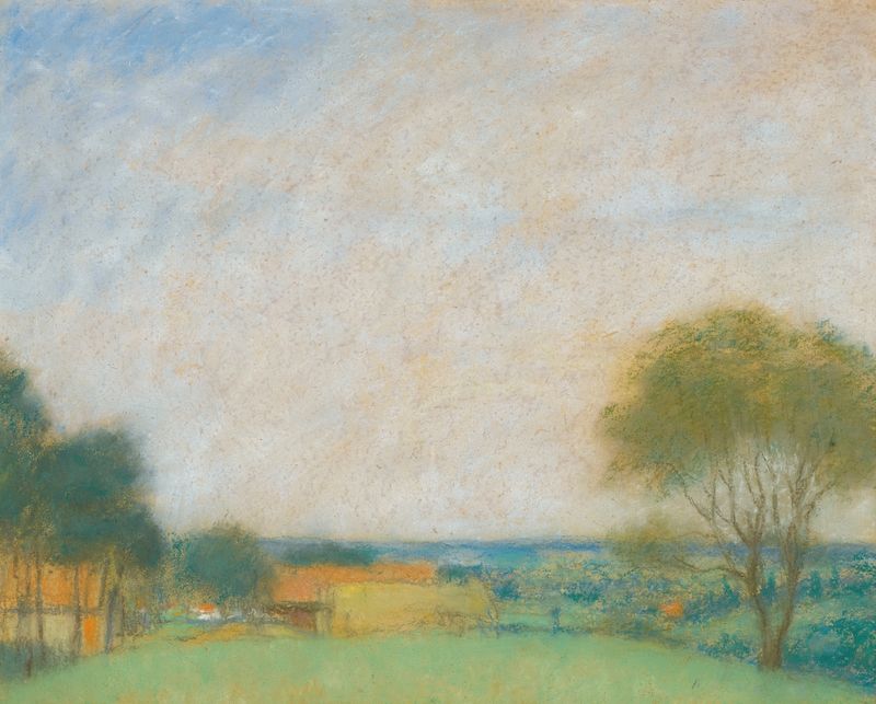 Hungarian landscape by József Rippl-Rónai, oil painting depicting rolling hills and dappled light.