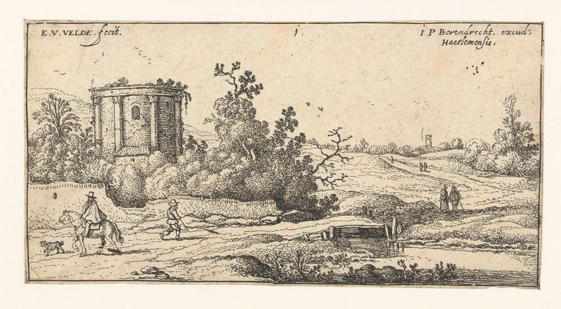 Landschap met ruïne van een romeinse tempel, grabado de Esaias van de Velde