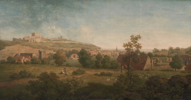 Landscape with Dover Castle in the Distance by Arthur Nelson, oil painting depicting hills and a distant castle.