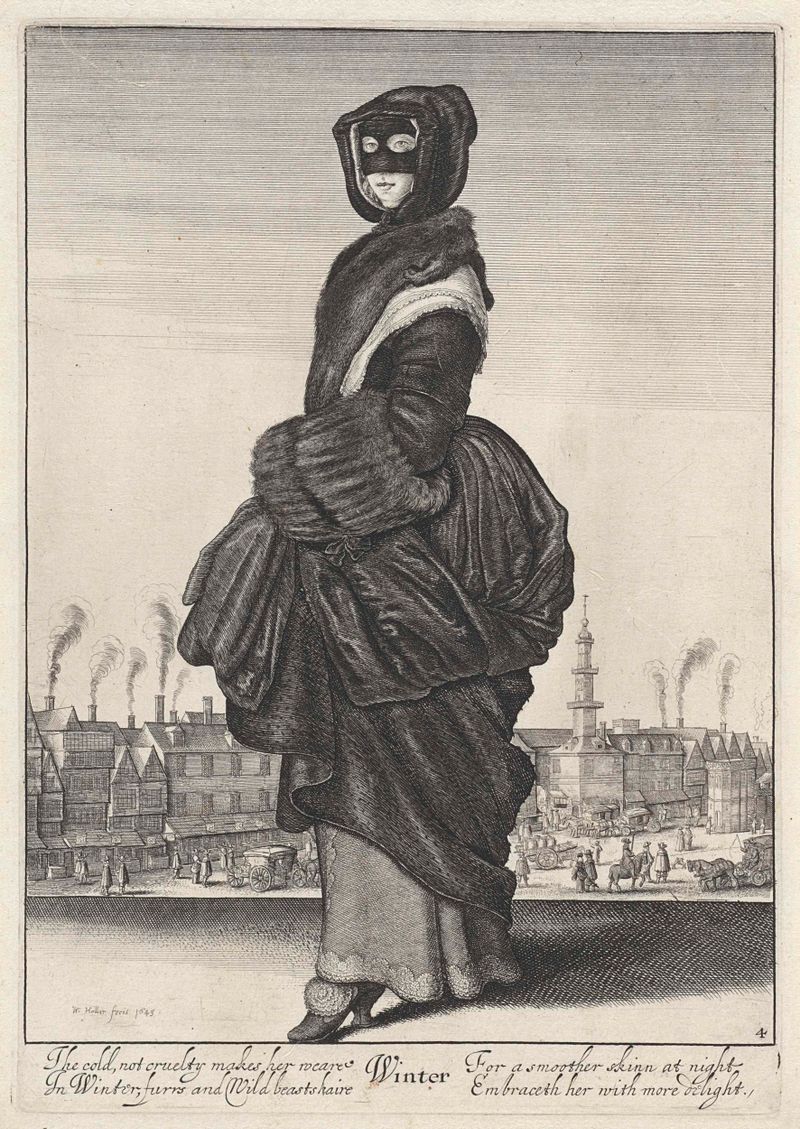 Grabado de Wenceslaus Hollar que muestra mujeres con atuendos estacionales.