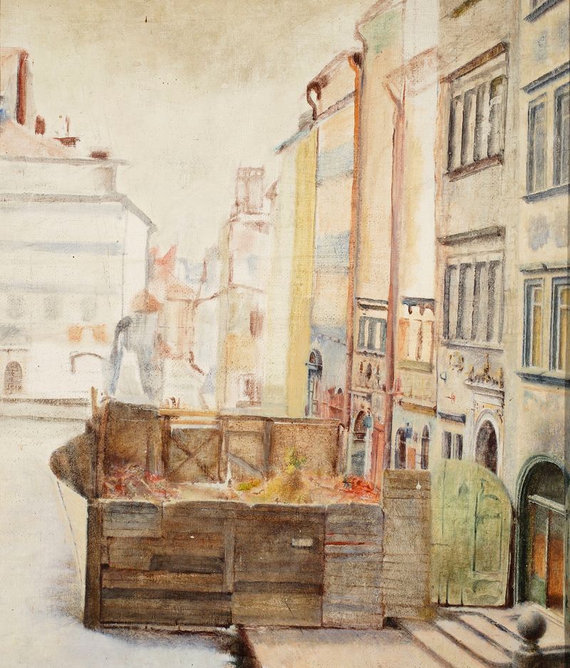 Old Town Market Square in Warsaw de Jan Gotard, impresionismo, que muestra la luz de la mañana sobre los adoquines