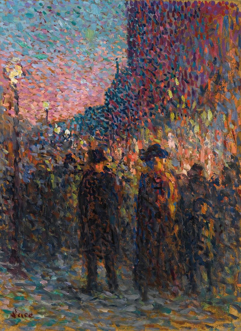 Post-Impresionismo de Maximilien Luce que representa una escena nocturna de París con farolas.