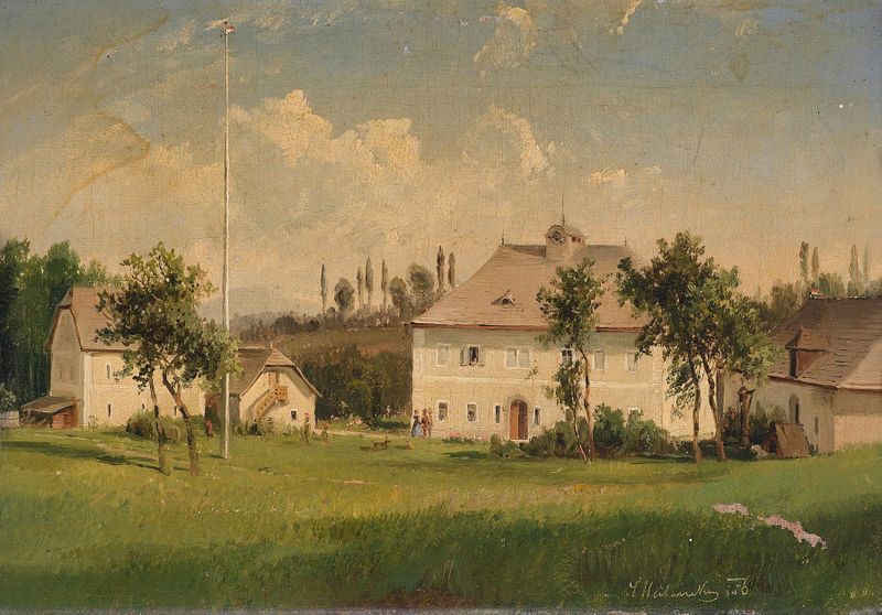 Landscape with fields and clouds, oil painting by Ludwig Halauska