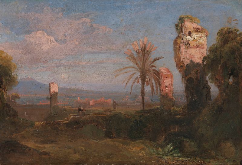 Paisagem romântica com ruínas e palmeiras de Friedrich August Elsasser