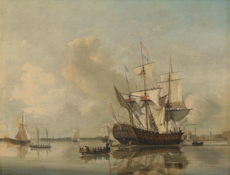 The Navy’s Frigate ‘Rotterdam’ on the Maas, oil painting by Nicolaas Baur
