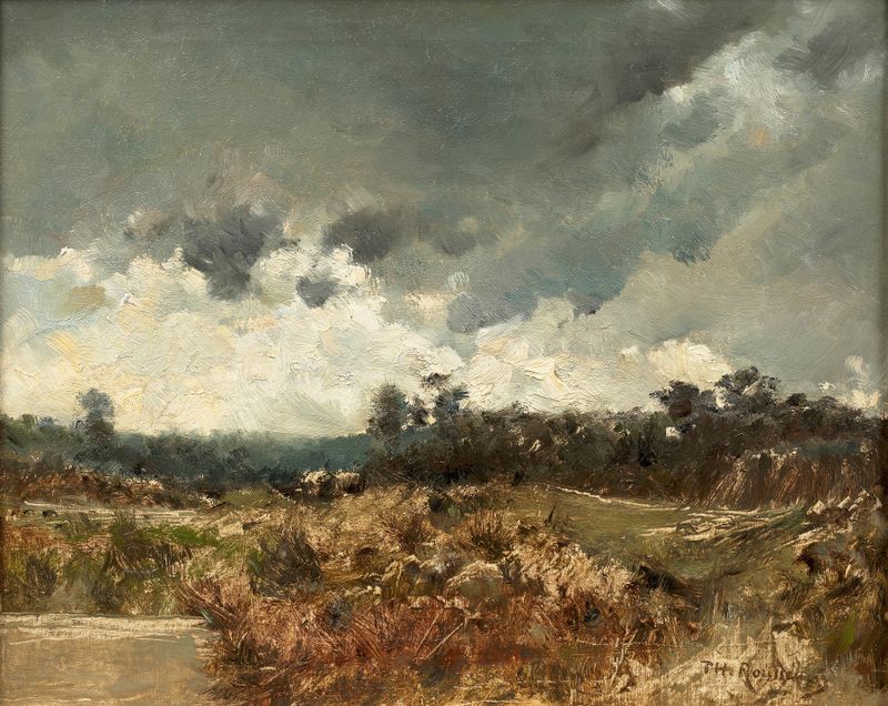 Paisaje bajo un cielo tormentoso, óleo sobre lienzo de Théodore Rousseau