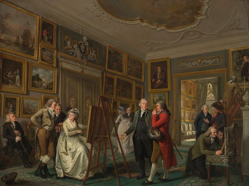 Interior scene of The Art Gallery of Jan Gildemeester Jansz, oil on panel by Adriaan de Lelie